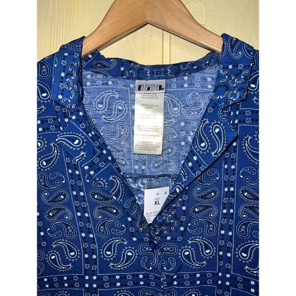 Boxy Bandana Print X-Large TOP Button Front Blouse Crop Blue Paisley XL NEW - Picture 5 of 8